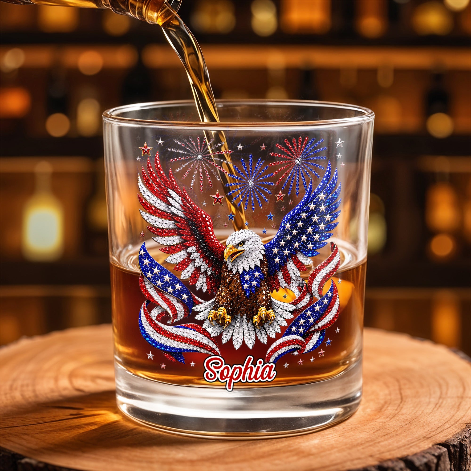 Personalized Custom Whiskey Glass USA Flag Eagle Gift for Dad