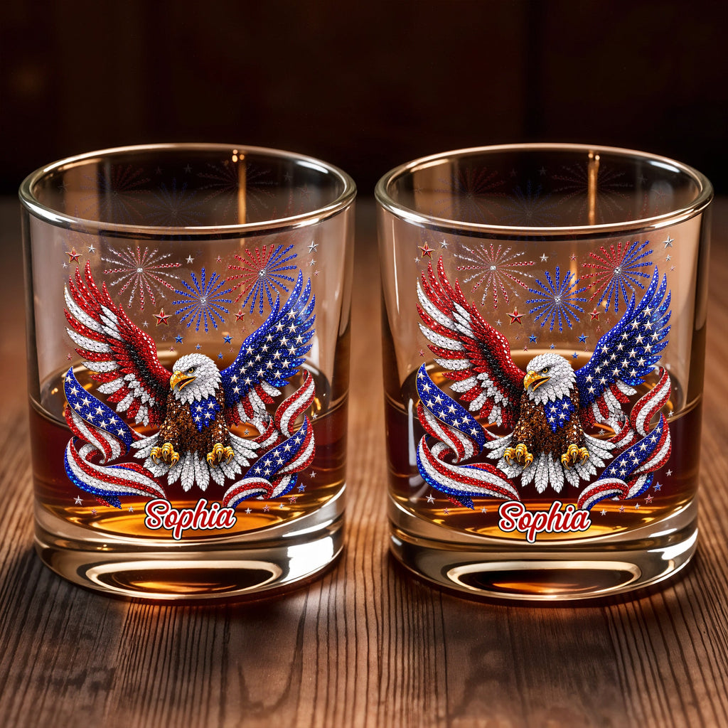 Personalized Custom Whiskey Glass USA Flag Eagle Gift for Dad