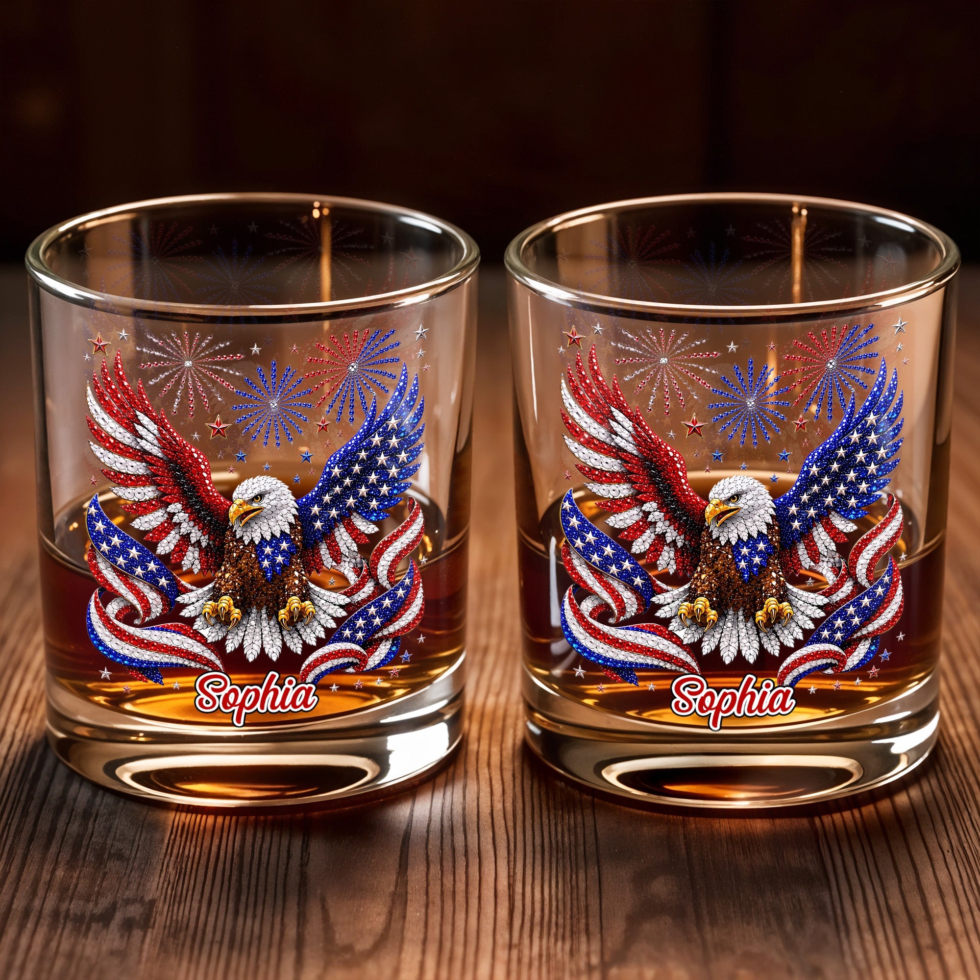 Personalized Custom Whiskey Glass USA Flag Eagle Gift for Dad