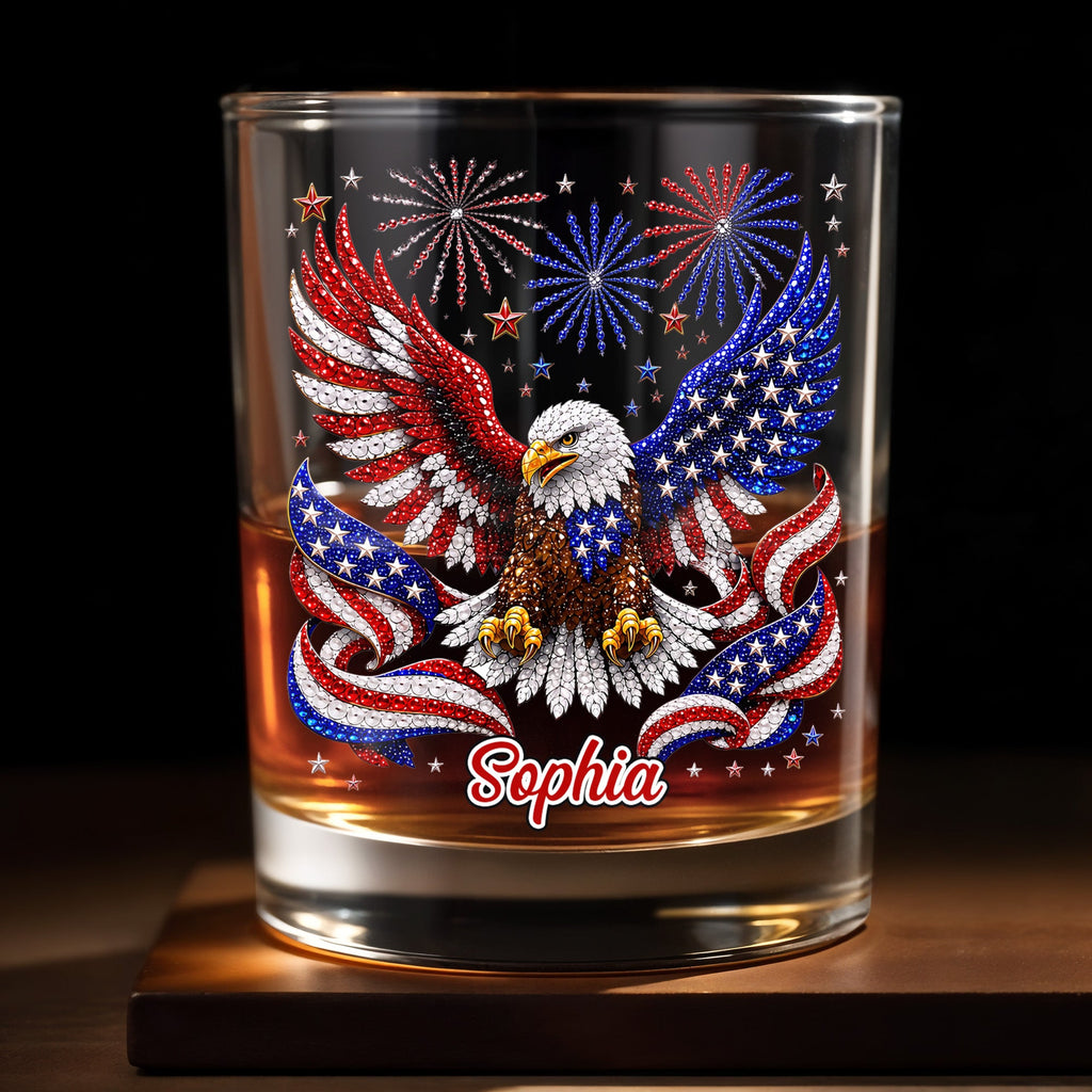 Personalized Custom Whiskey Glass USA Flag Eagle Gift for Dad