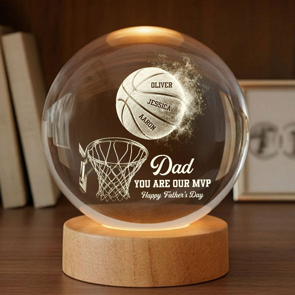 Personalized Basketball Dad Crystal Globe Lamp Gift for Father's Day