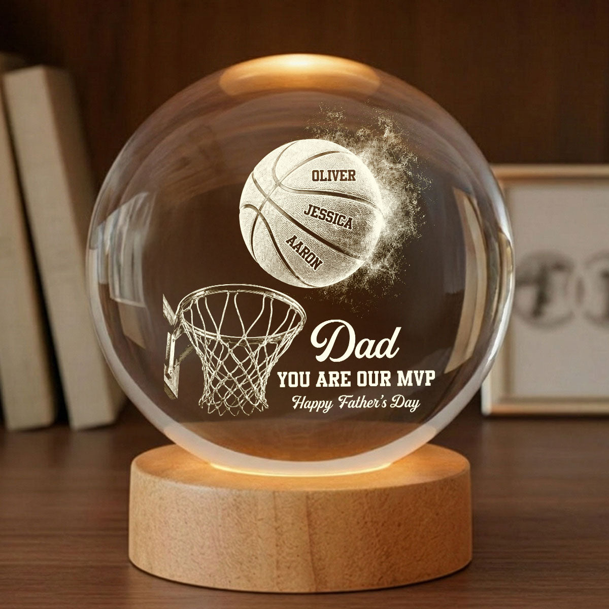 Personalized Basketball Dad Crystal Globe Lamp Gift for Father's Day