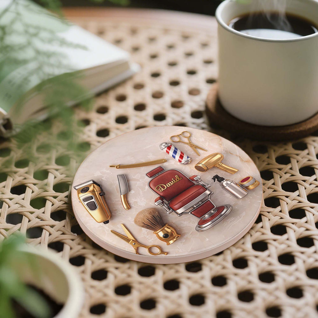 Personalized Ceramic Coaster Custom Name Gift for Dad Barber Ceramic Coaster GradoCreations