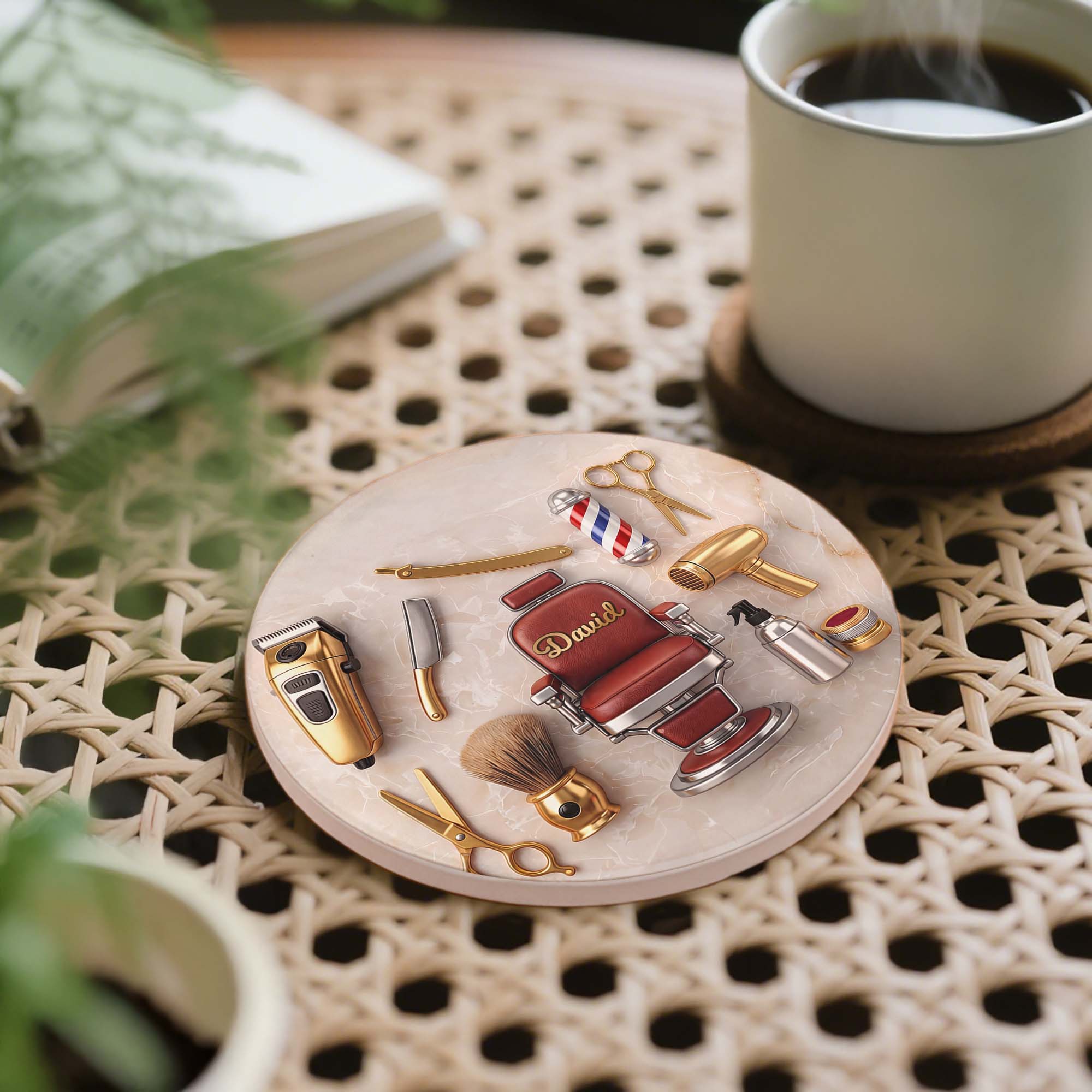 Personalized Ceramic Coaster Custom Name Gift for Dad Barber Ceramic Coaster GradoCreations