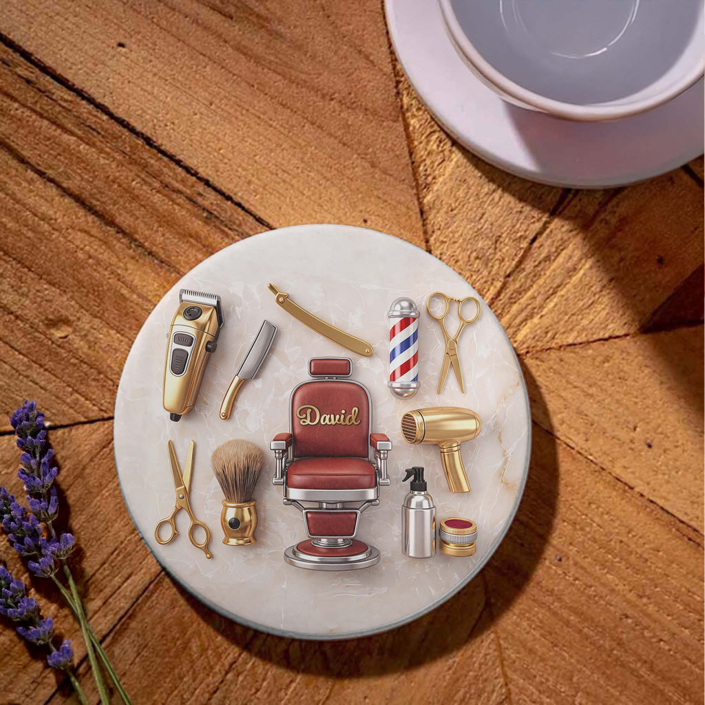 Personalized Ceramic Coaster Custom Name Gift for Dad Barber Ceramic Coaster GradoCreations