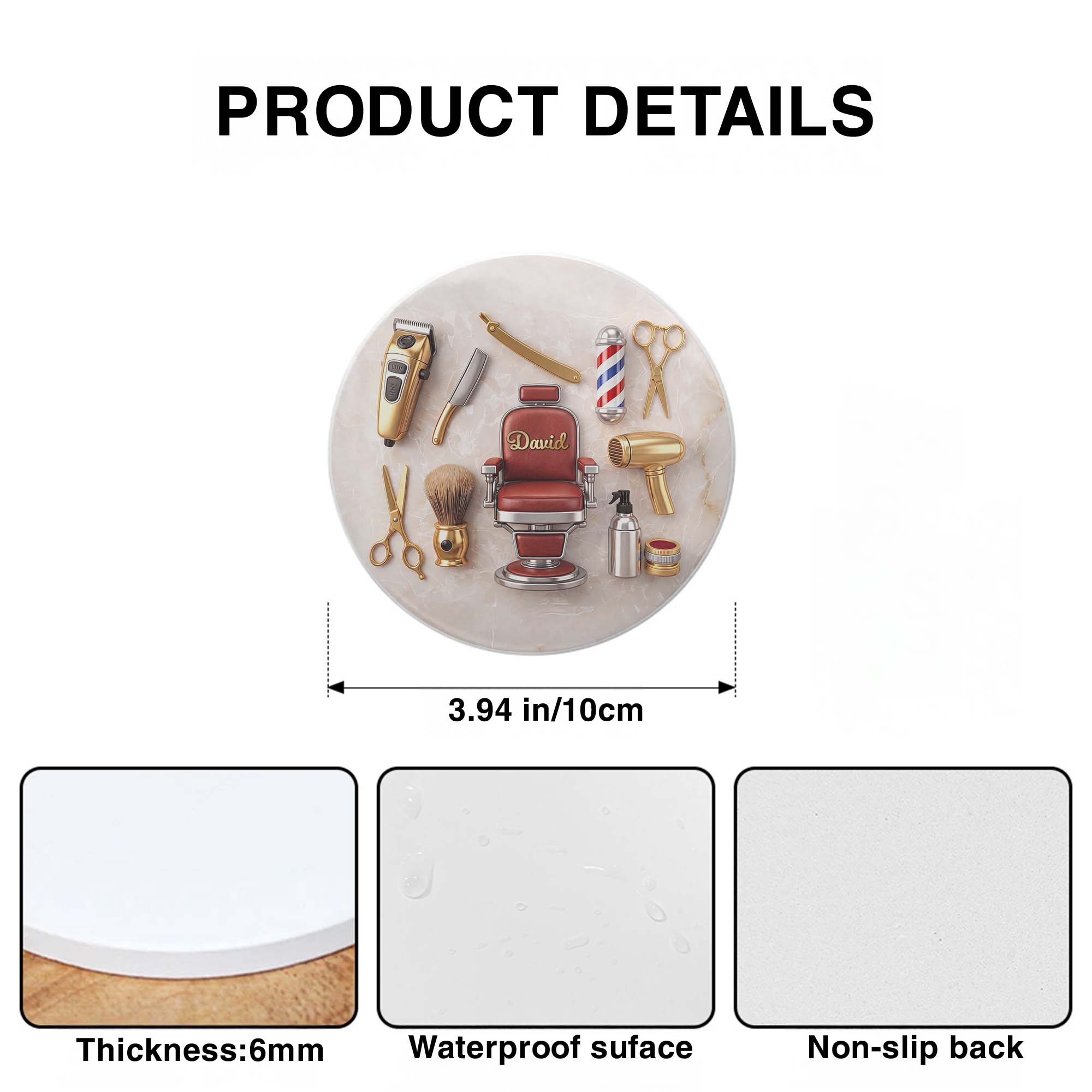 Personalized Ceramic Coaster Custom Name Gift for Dad Barber Ceramic Coaster GradoCreations