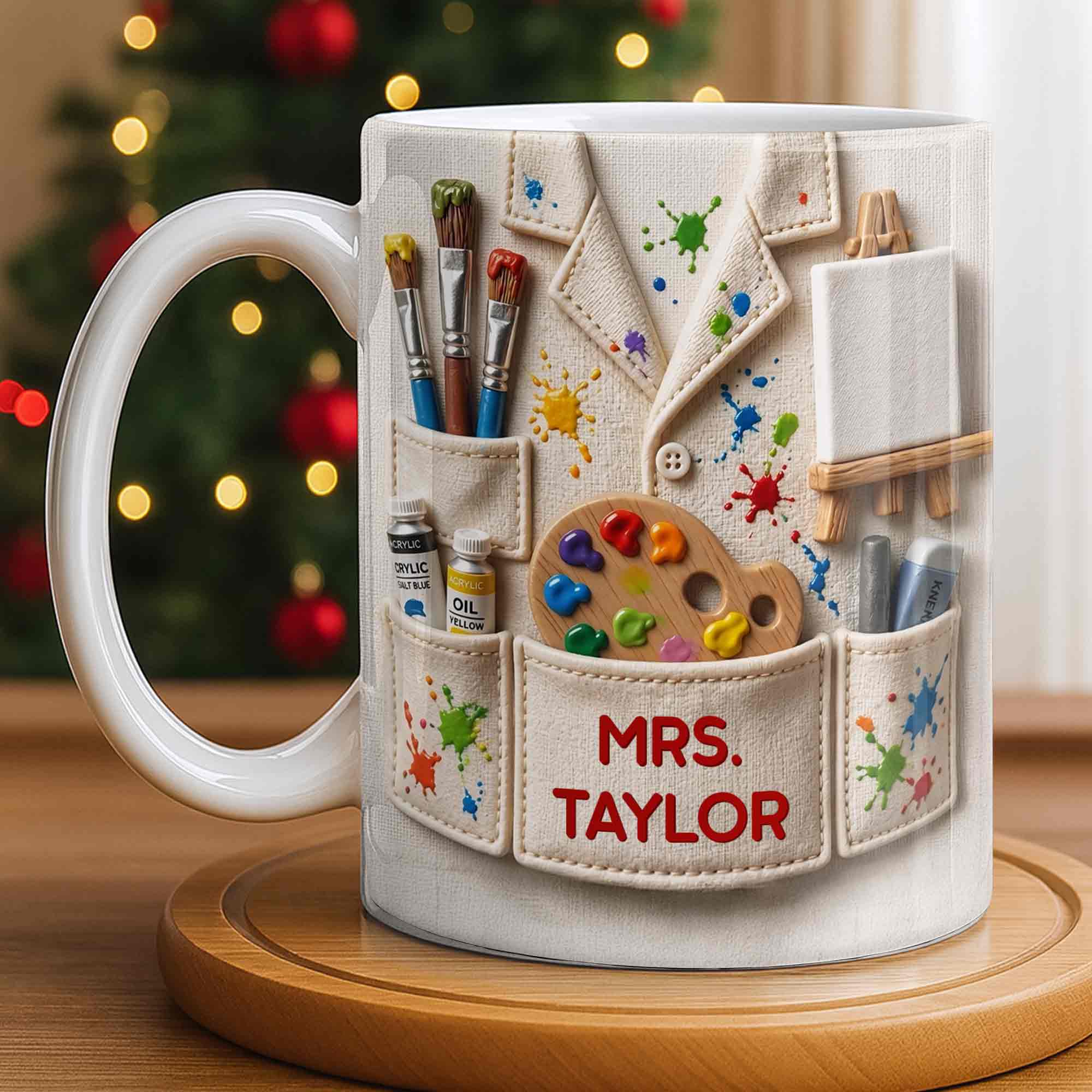 Personalized Art Teacher Coffee Mug Custom Name 3D Effect Gift Edge-to-edge Mug GradoCreations