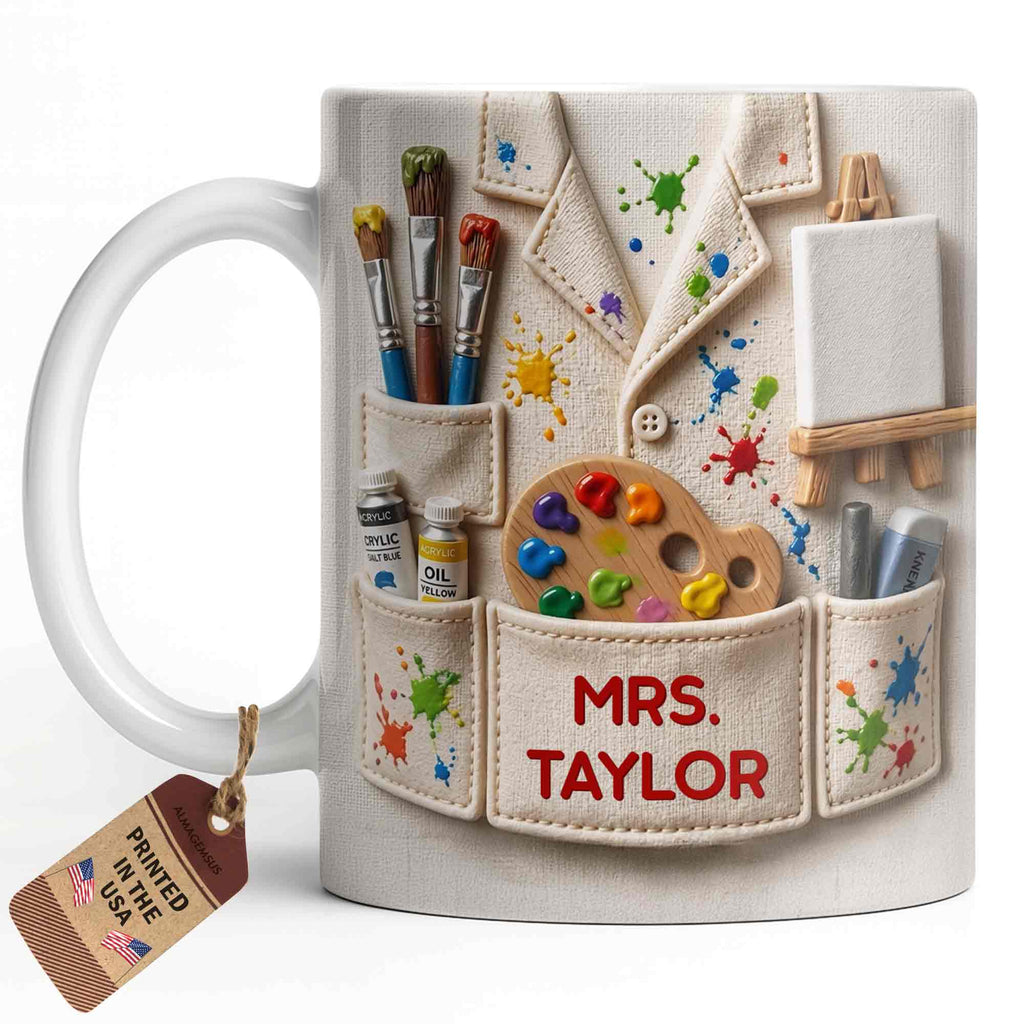 Personalized Art Teacher Coffee Mug Custom Name 3D Effect Gift Edge-to-edge Mug GradoCreations