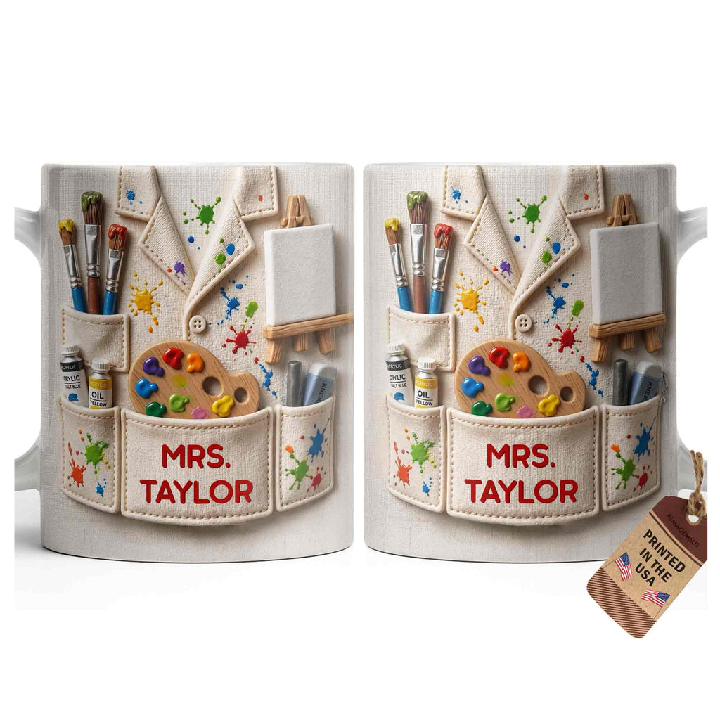 Personalized Art Teacher Coffee Mug Custom Name 3D Effect Gift Edge-to-edge Mug GradoCreations