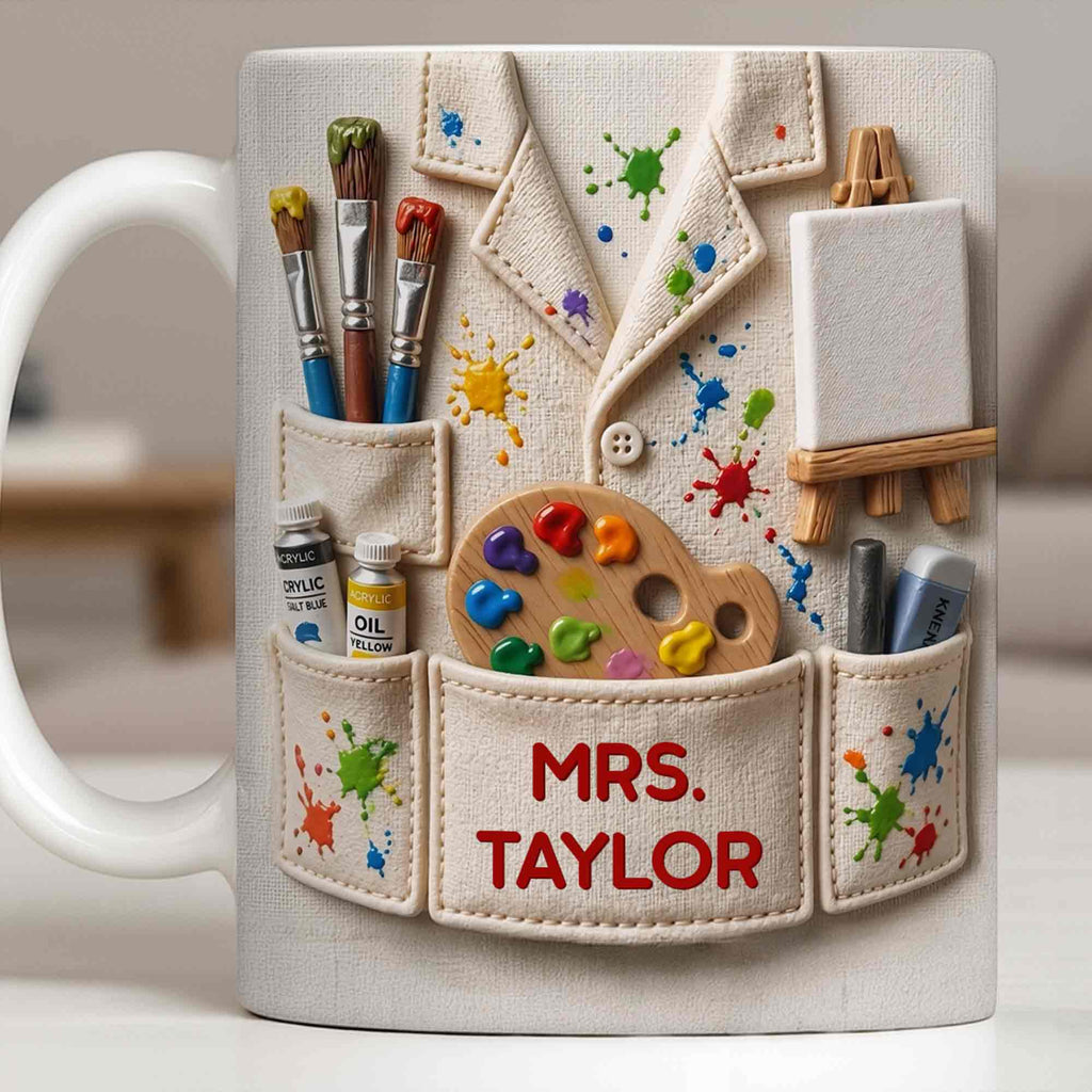 Personalized Art Teacher Coffee Mug Custom Name 3D Effect Gift Edge-to-edge Mug GradoCreations