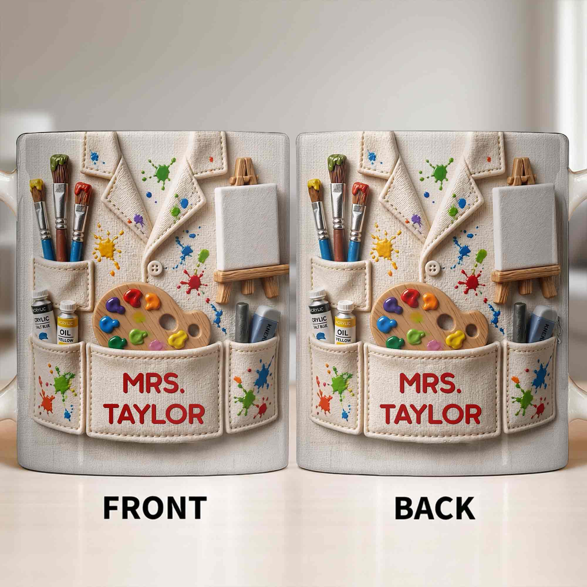 Personalized Art Teacher Coffee Mug Custom Name 3D Effect Gift Edge-to-edge Mug GradoCreations