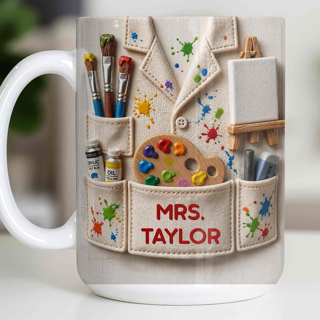 Personalized Art Teacher Coffee Mug Custom Name 3D Effect Gift Edge-to-edge Mug GradoCreations