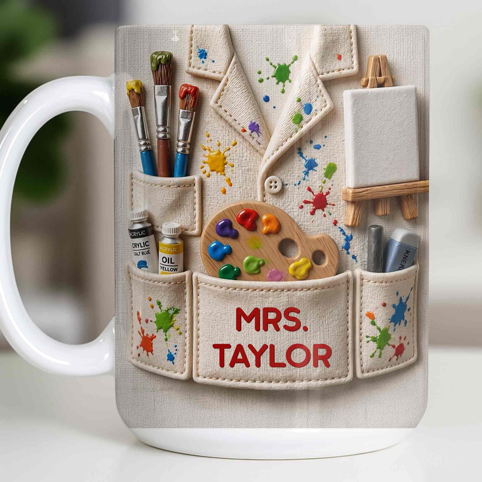 Personalized Art Teacher Coffee Mug Custom Name 3D Effect Gift Edge-to-edge Mug GradoCreations