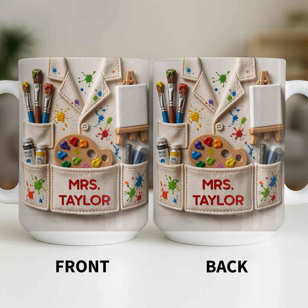 Personalized Art Teacher Coffee Mug Custom Name 3D Effect Gift Edge-to-edge Mug GradoCreations
