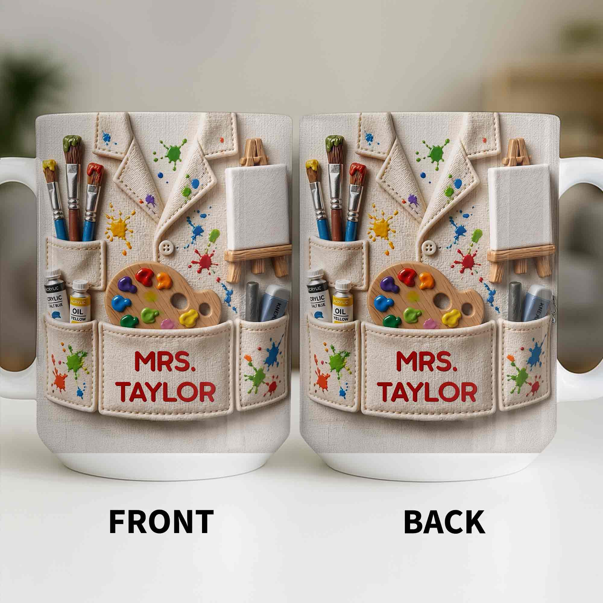 Personalized Art Teacher Coffee Mug Custom Name 3D Effect Gift Edge-to-edge Mug GradoCreations