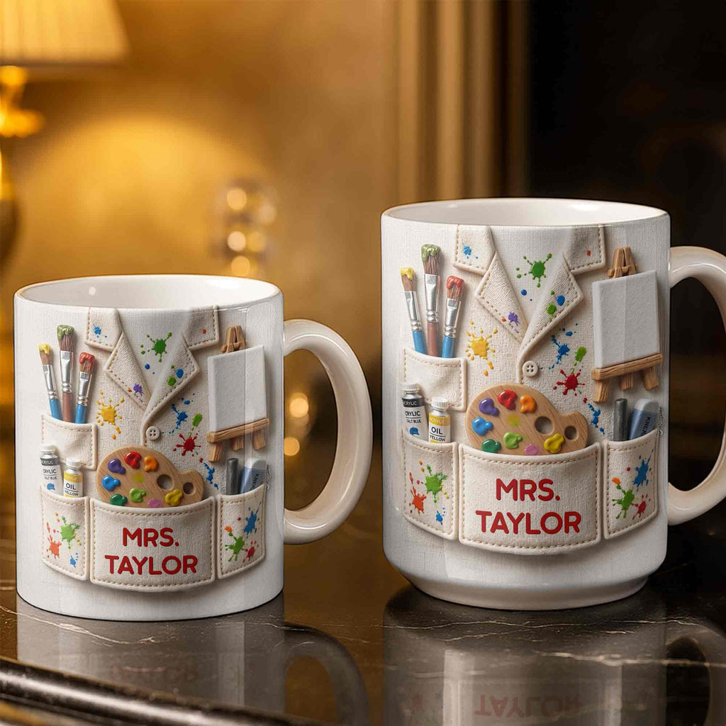 Personalized Art Teacher Coffee Mug Custom Name 3D Effect Gift Edge-to-edge Mug GradoCreations