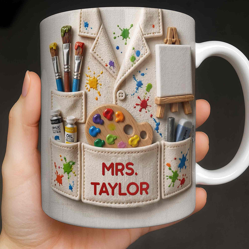 Personalized Art Teacher Coffee Mug Custom Name 3D Effect Gift Edge-to-edge Mug GradoCreations