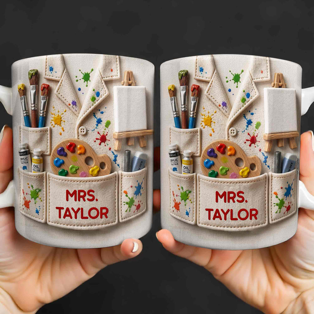 Personalized Art Teacher Coffee Mug Custom Name 3D Effect Gift Edge-to-edge Mug GradoCreations
