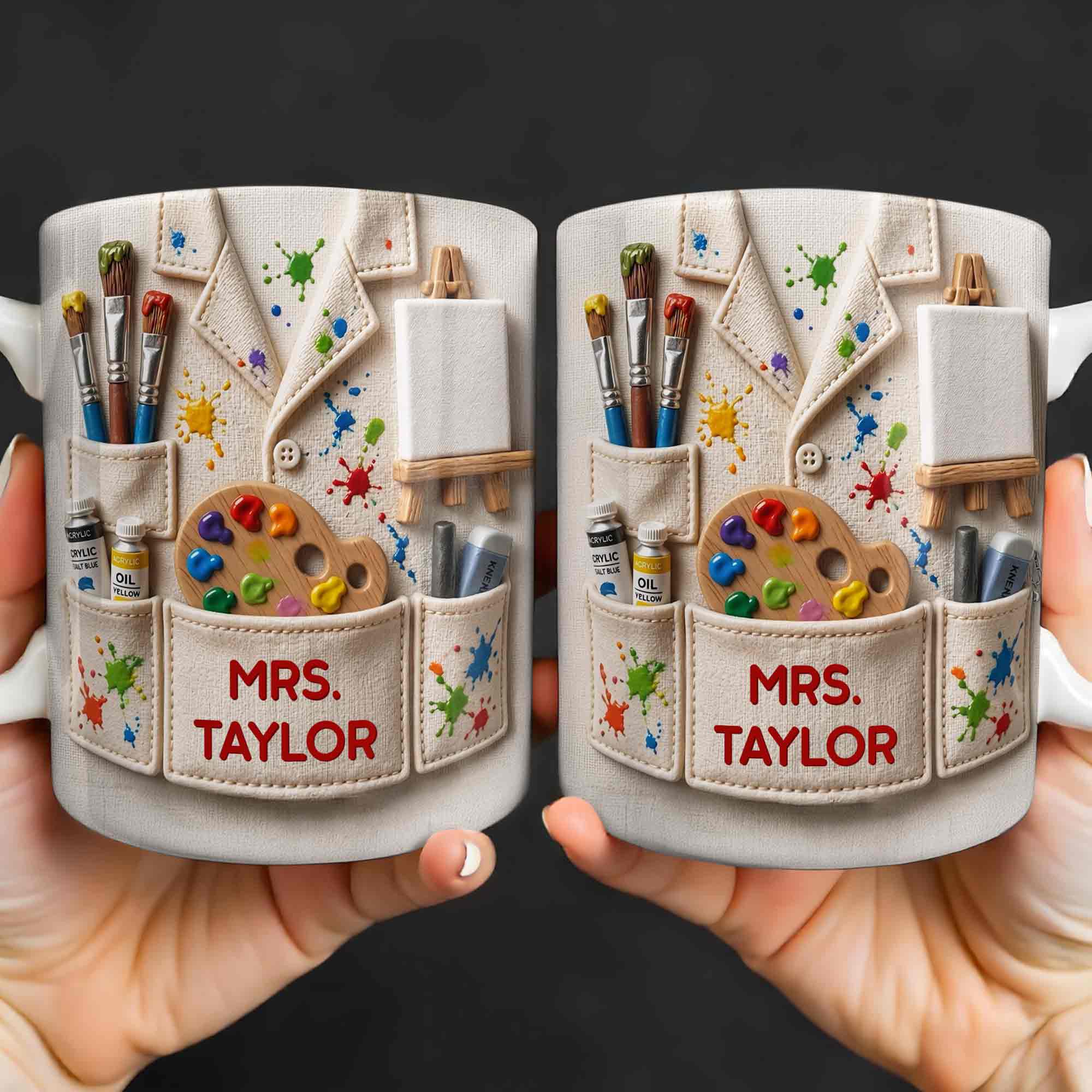 Personalized Art Teacher Coffee Mug Custom Name 3D Effect Gift Edge-to-edge Mug GradoCreations