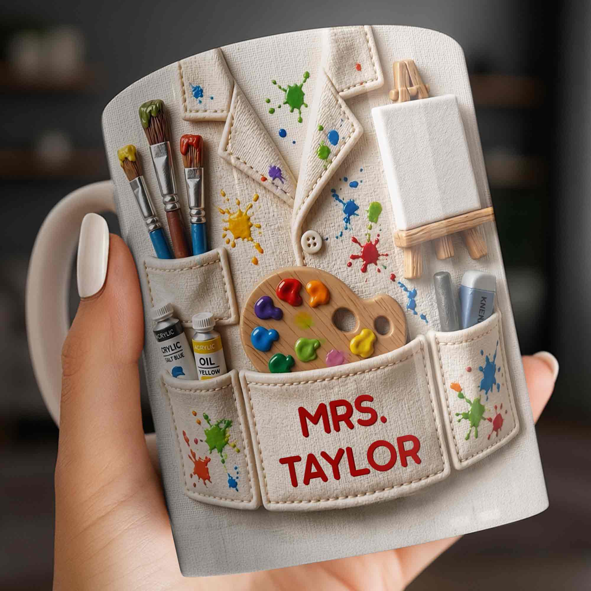 Personalized Art Teacher Coffee Mug Custom Name 3D Effect Gift Edge-to-edge Mug GradoCreations