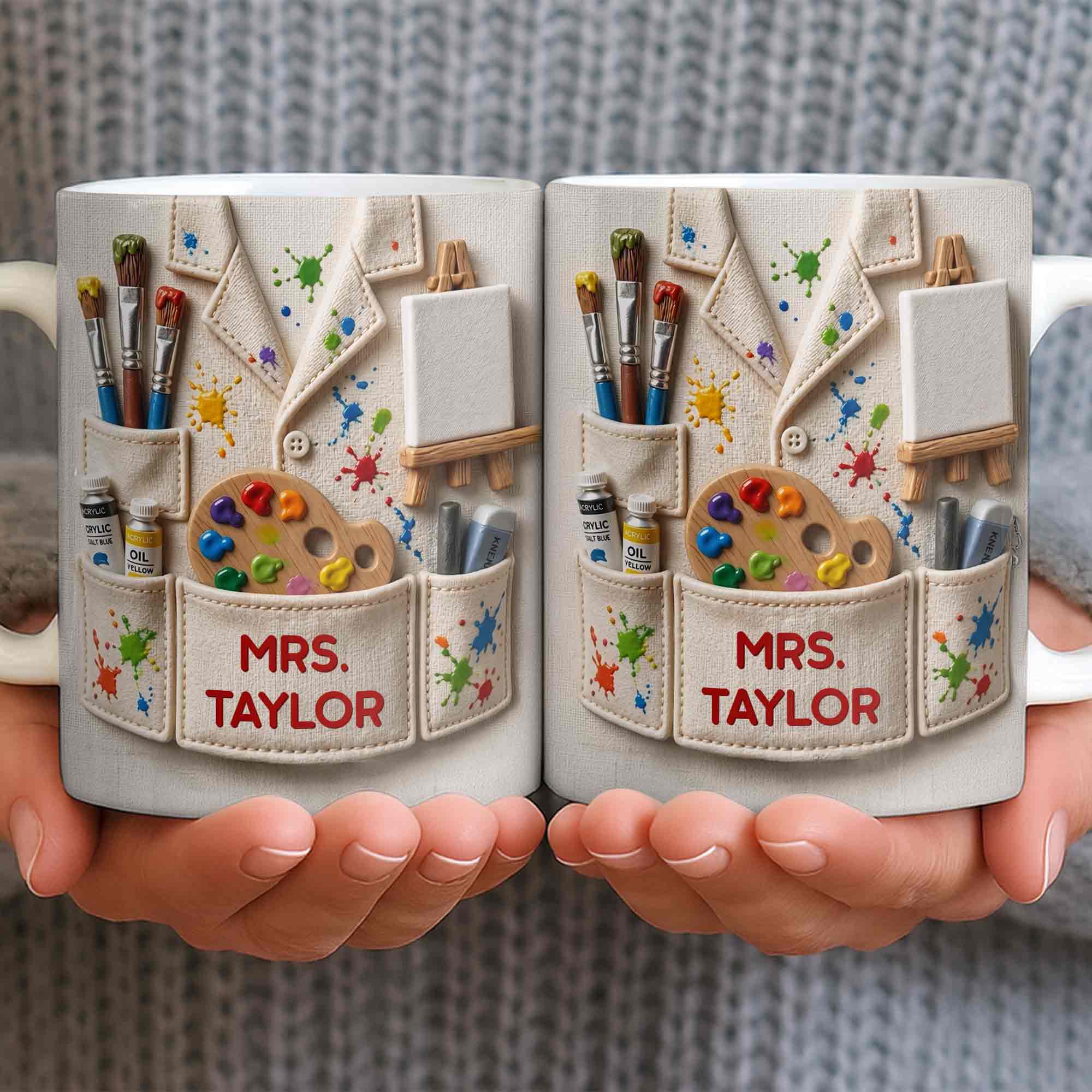 Personalized Art Teacher Coffee Mug Custom Name 3D Effect Gift Edge-to-edge Mug GradoCreations