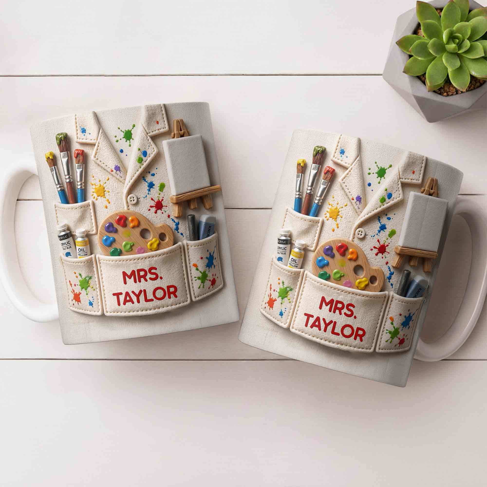 Personalized Art Teacher Coffee Mug Custom Name 3D Effect Gift Edge-to-edge Mug GradoCreations