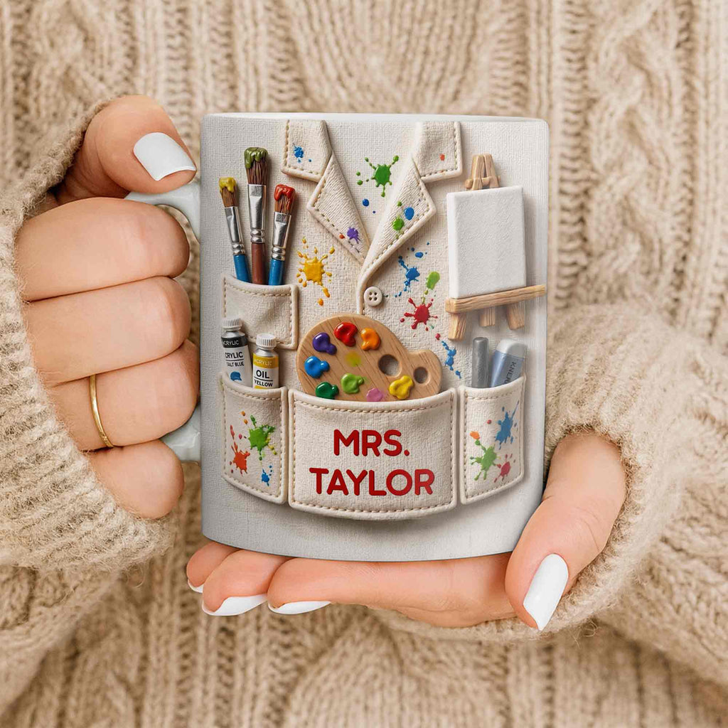 Personalized Art Teacher Coffee Mug Custom Name 3D Effect Gift Edge-to-edge Mug GradoCreations