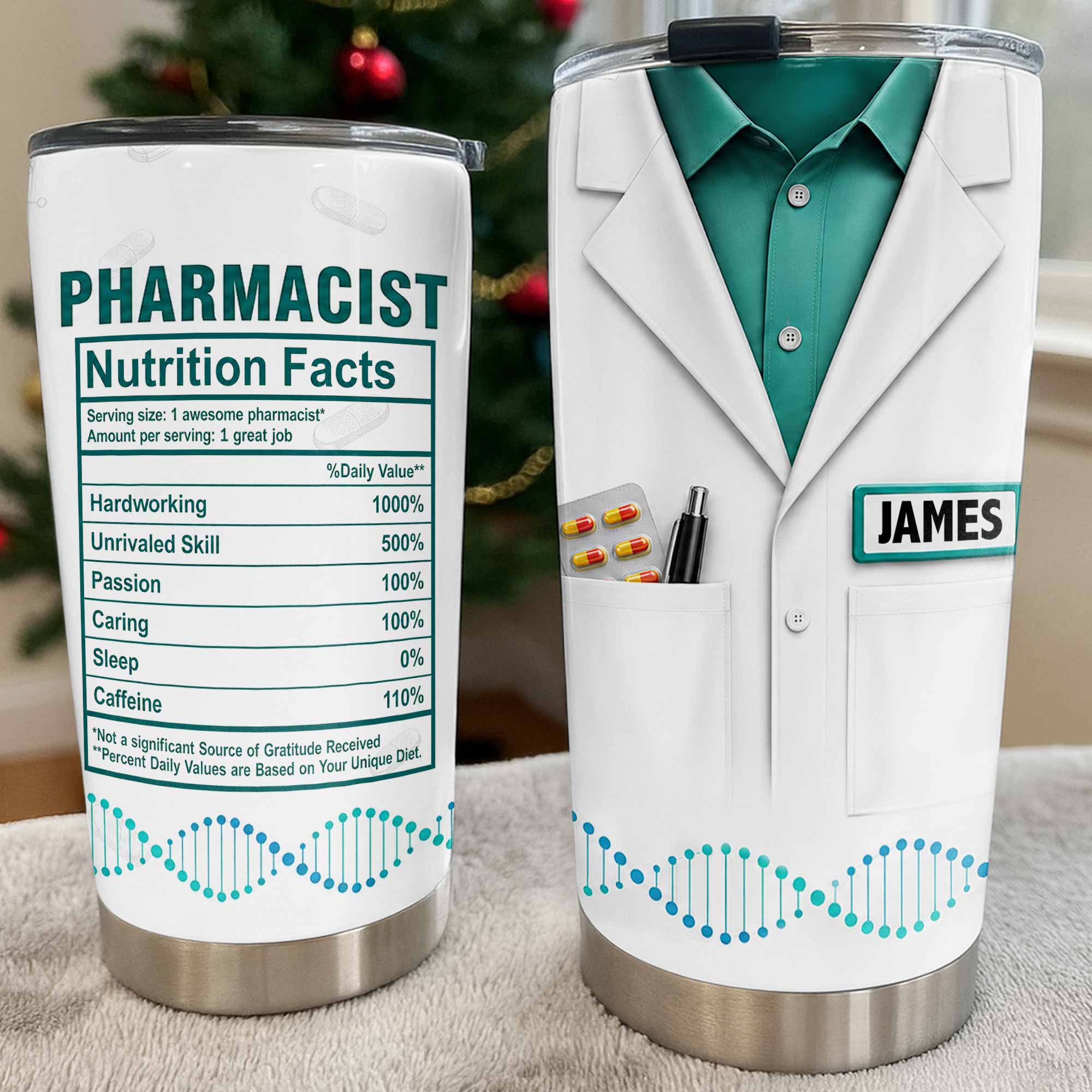 Personalized Nutrition Facts Stainless Steel Tumbler for Pharmacists - Custom 20oz/30oz Gift Tumbler GradoCreations