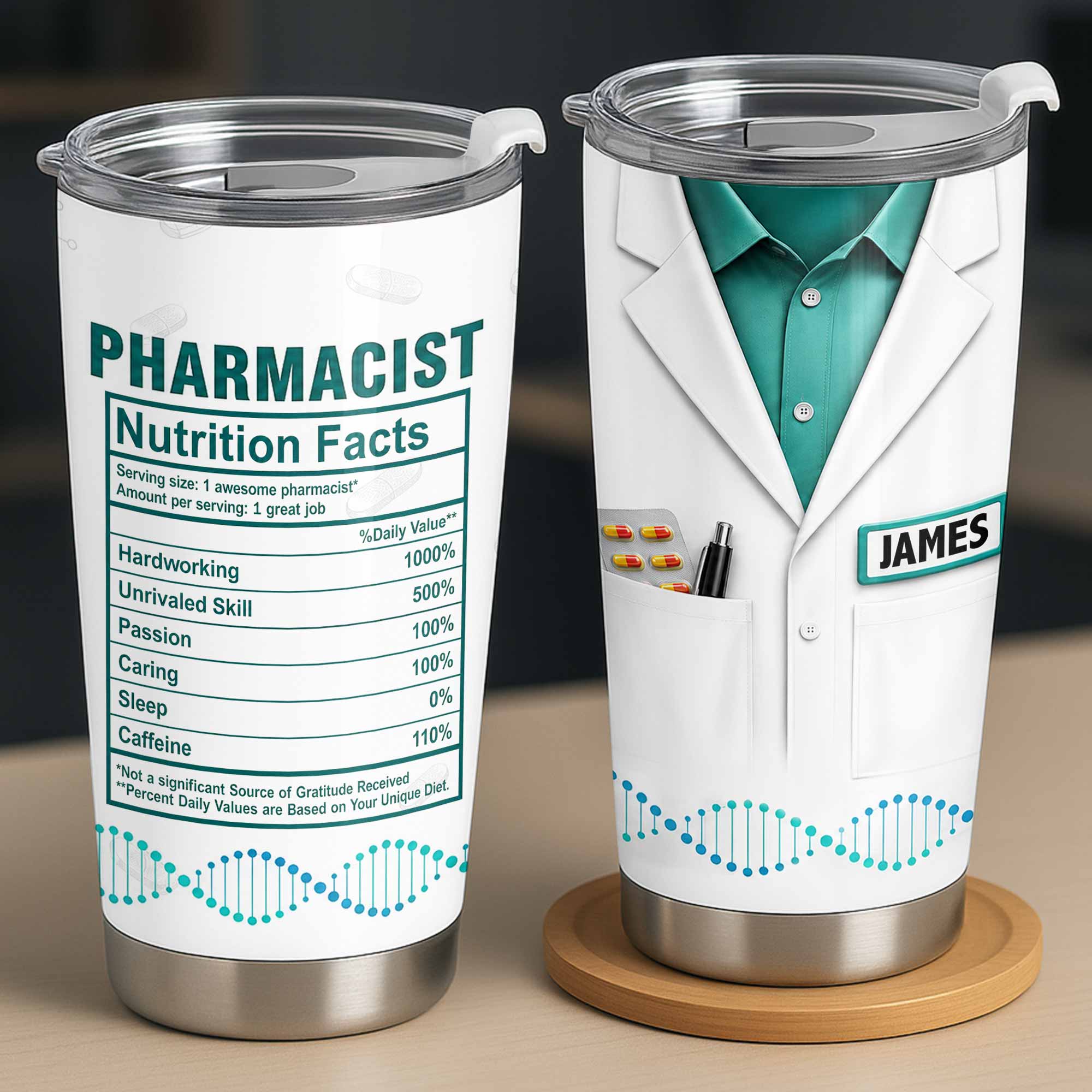 Personalized Nutrition Facts Stainless Steel Tumbler for Pharmacists - Custom 20oz/30oz Gift Tumbler GradoCreations