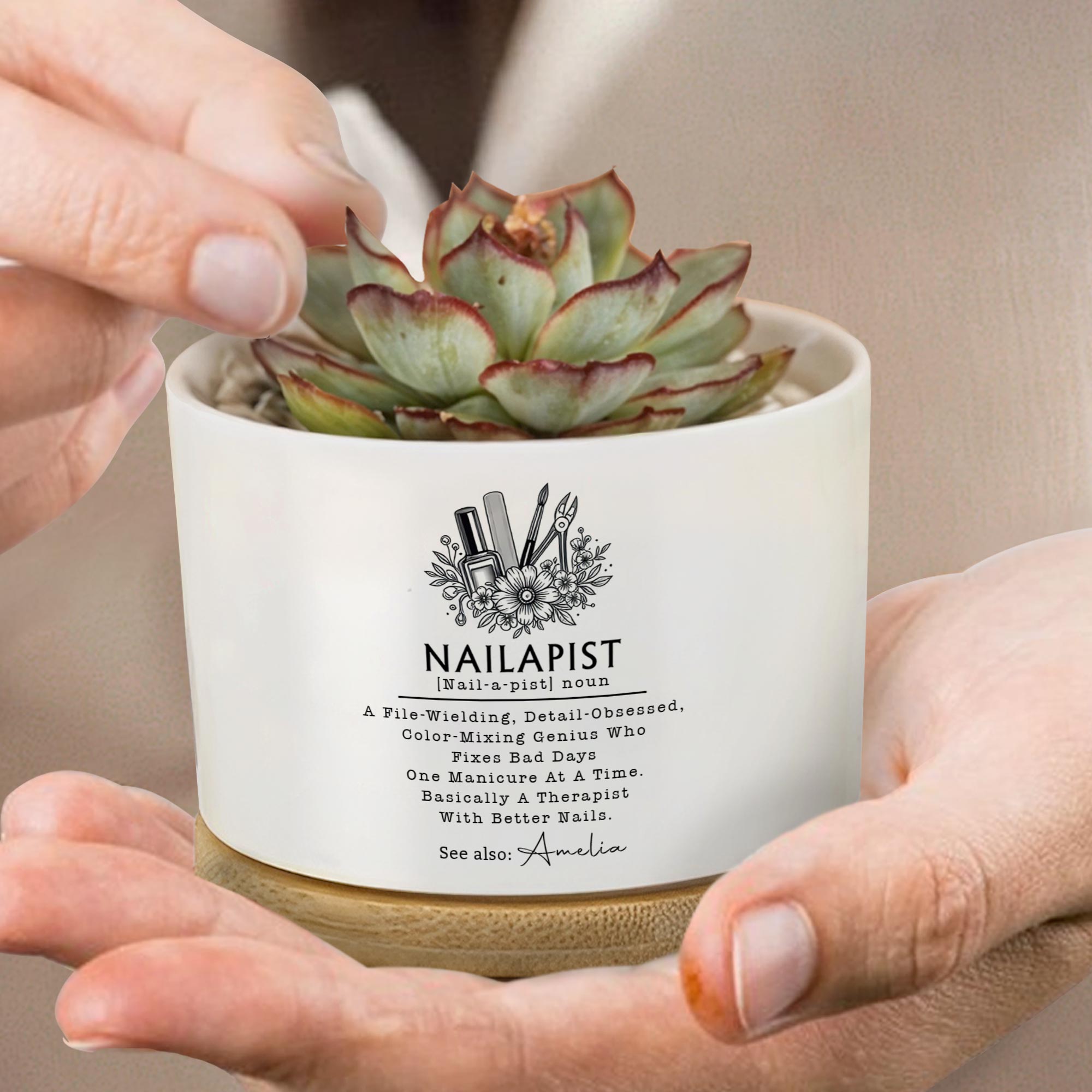Personalized Ceramic Plant Pot Custom Name Gift for Nail Artist Ceramic Plant Pot GradoCreations