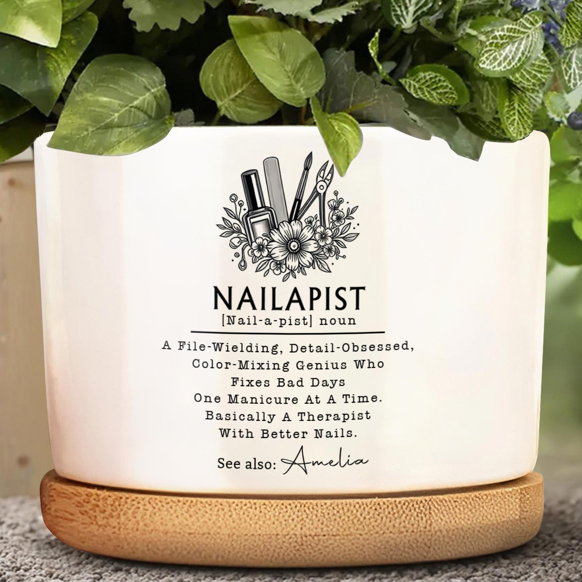 Personalized Ceramic Plant Pot Custom Name Gift for Nail Artist Ceramic Plant Pot GradoCreations