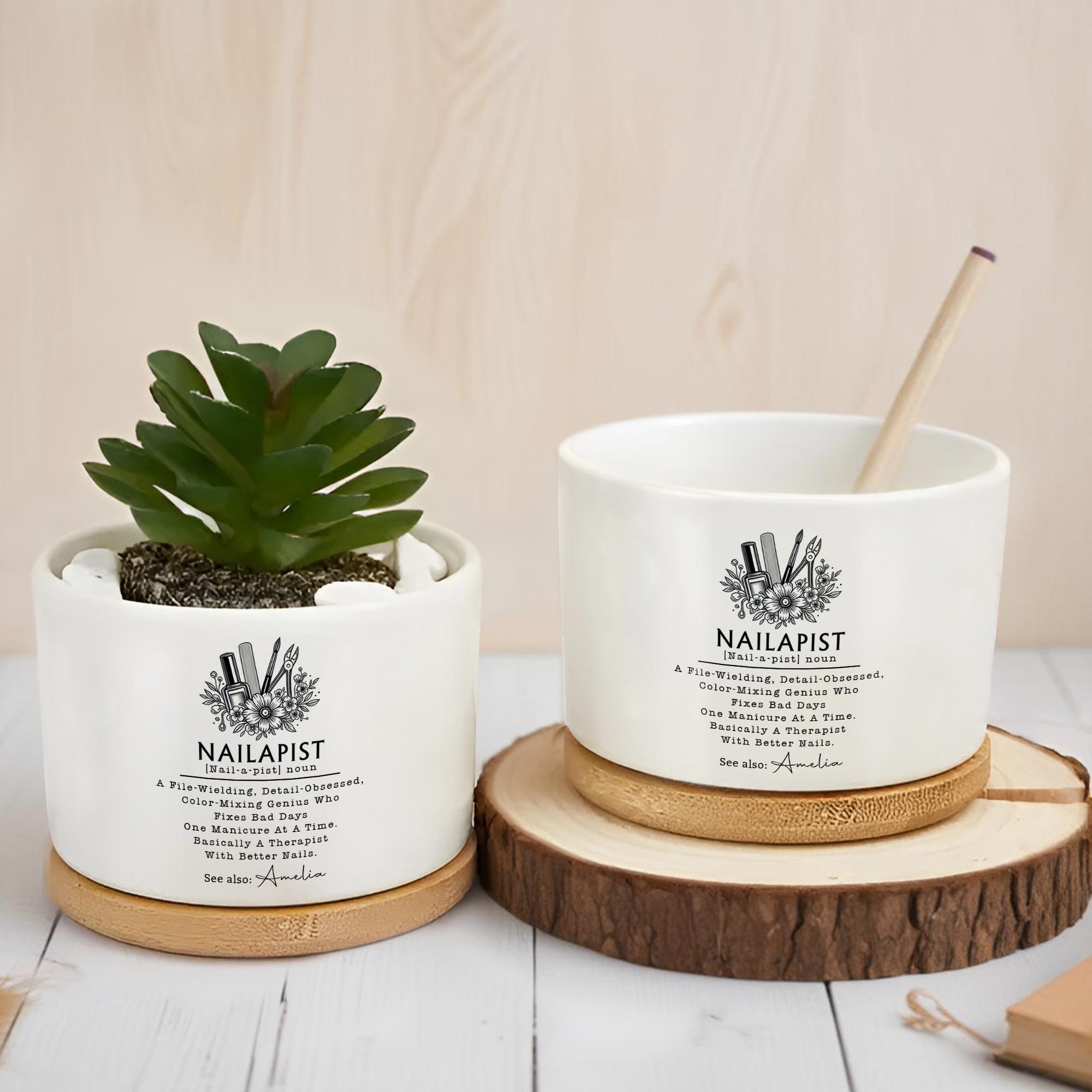 Personalized Ceramic Plant Pot Custom Name Gift for Nail Artist Ceramic Plant Pot GradoCreations