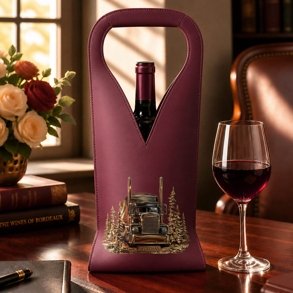 Personalized Leather Wine Bag Custom Name for Truck Driver Gift Leather Wine Bag GradoCreations