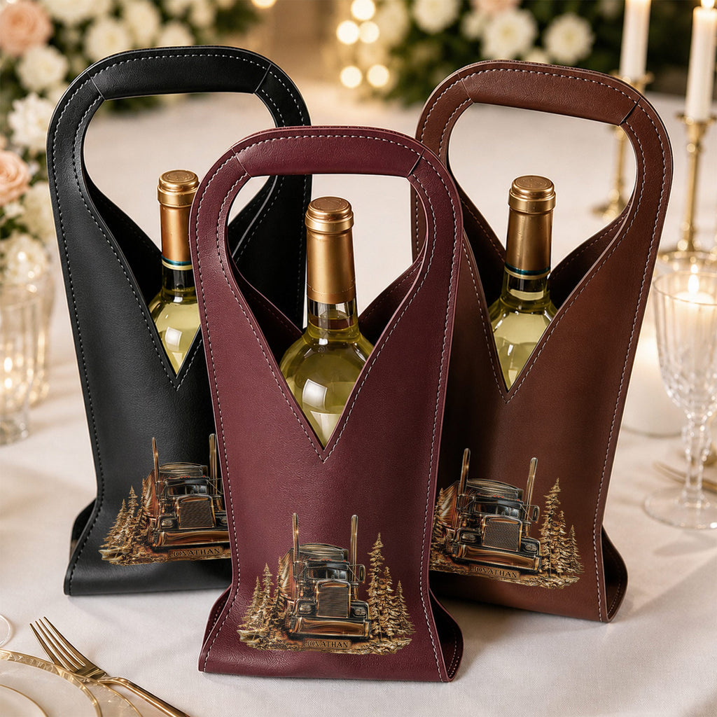Personalized Leather Wine Bag Custom Name for Truck Driver Gift Leather Wine Bag GradoCreations