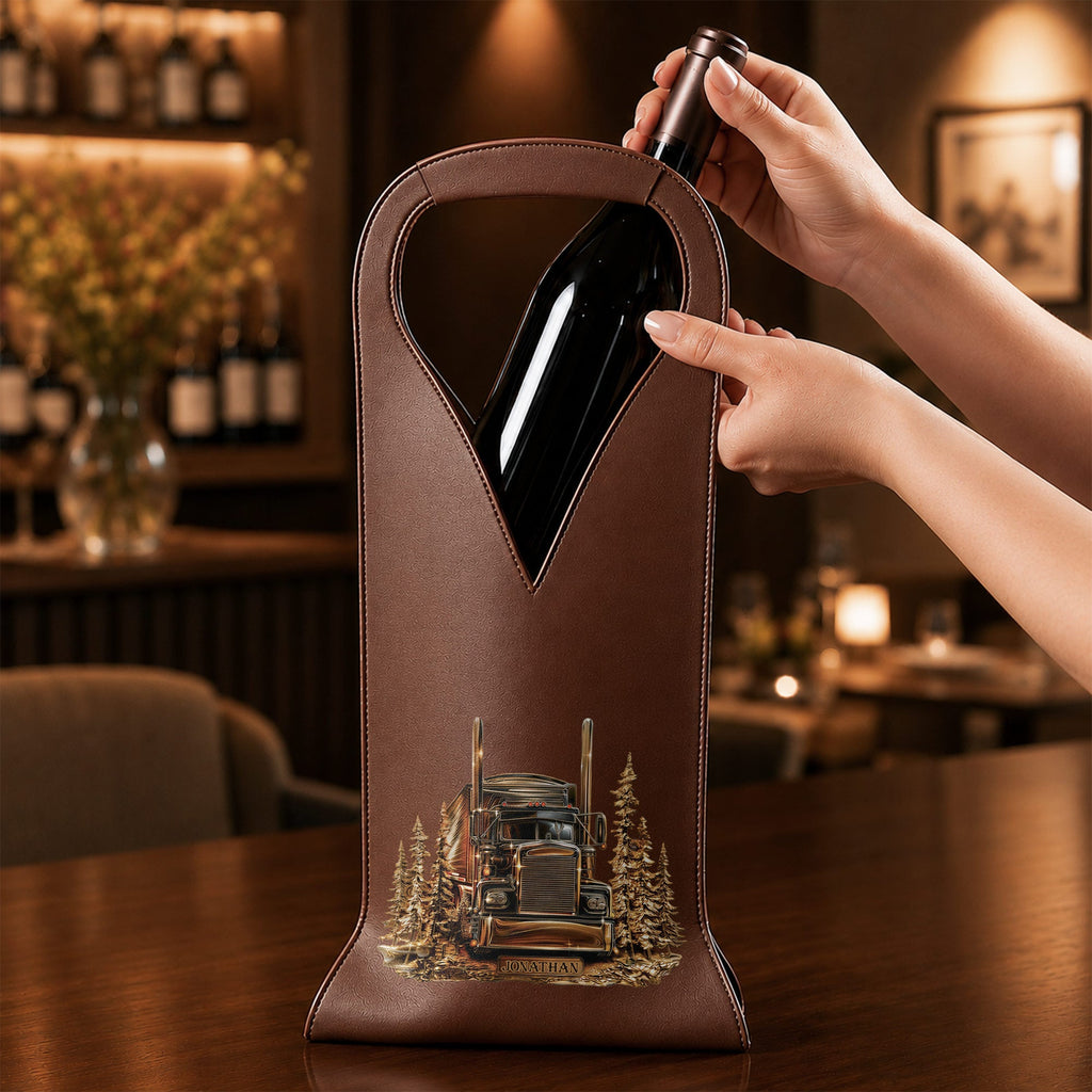 Personalized Leather Wine Bag Custom Name for Truck Driver Gift Leather Wine Bag GradoCreations