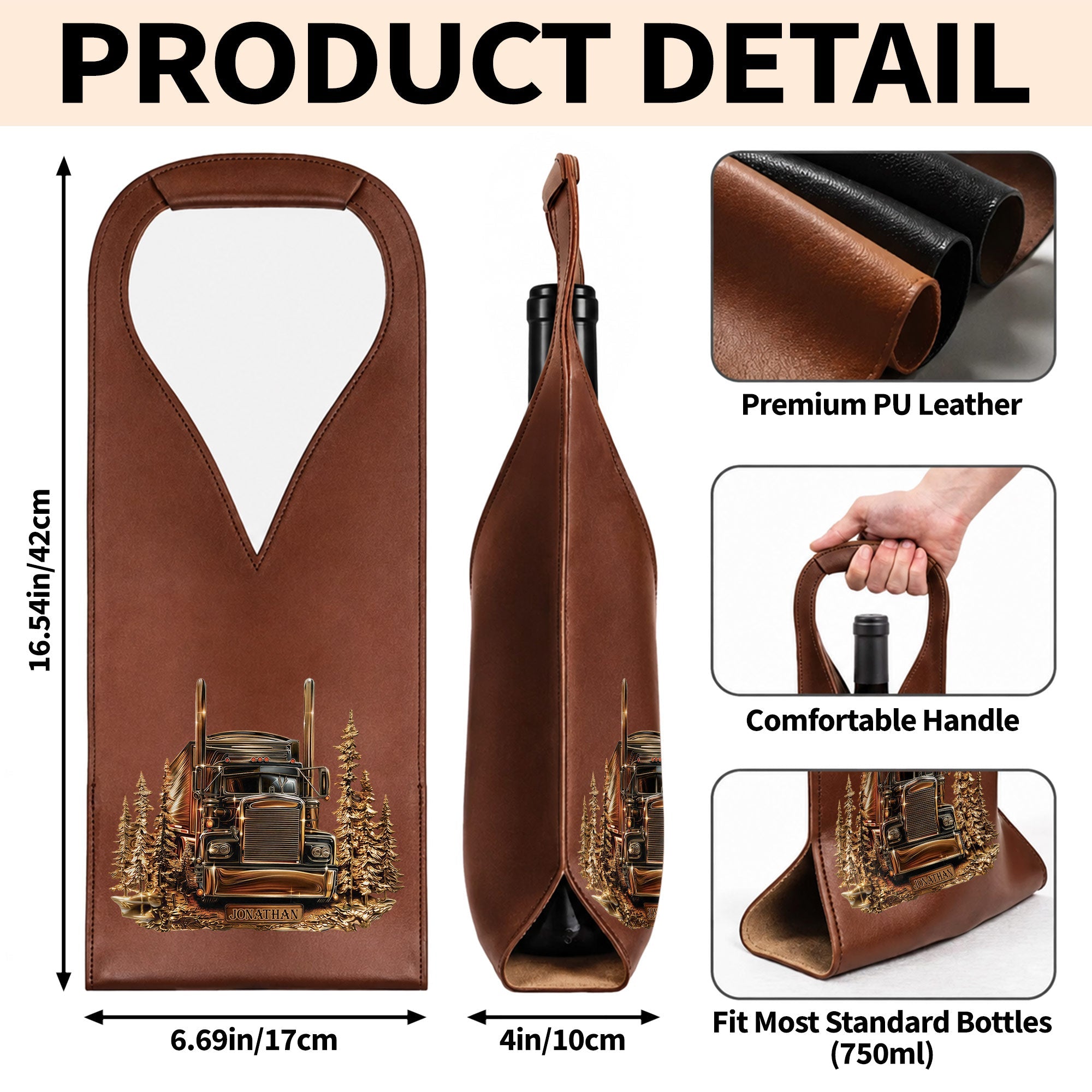 Personalized Leather Wine Bag Custom Name for Truck Driver Gift Leather Wine Bag GradoCreations
