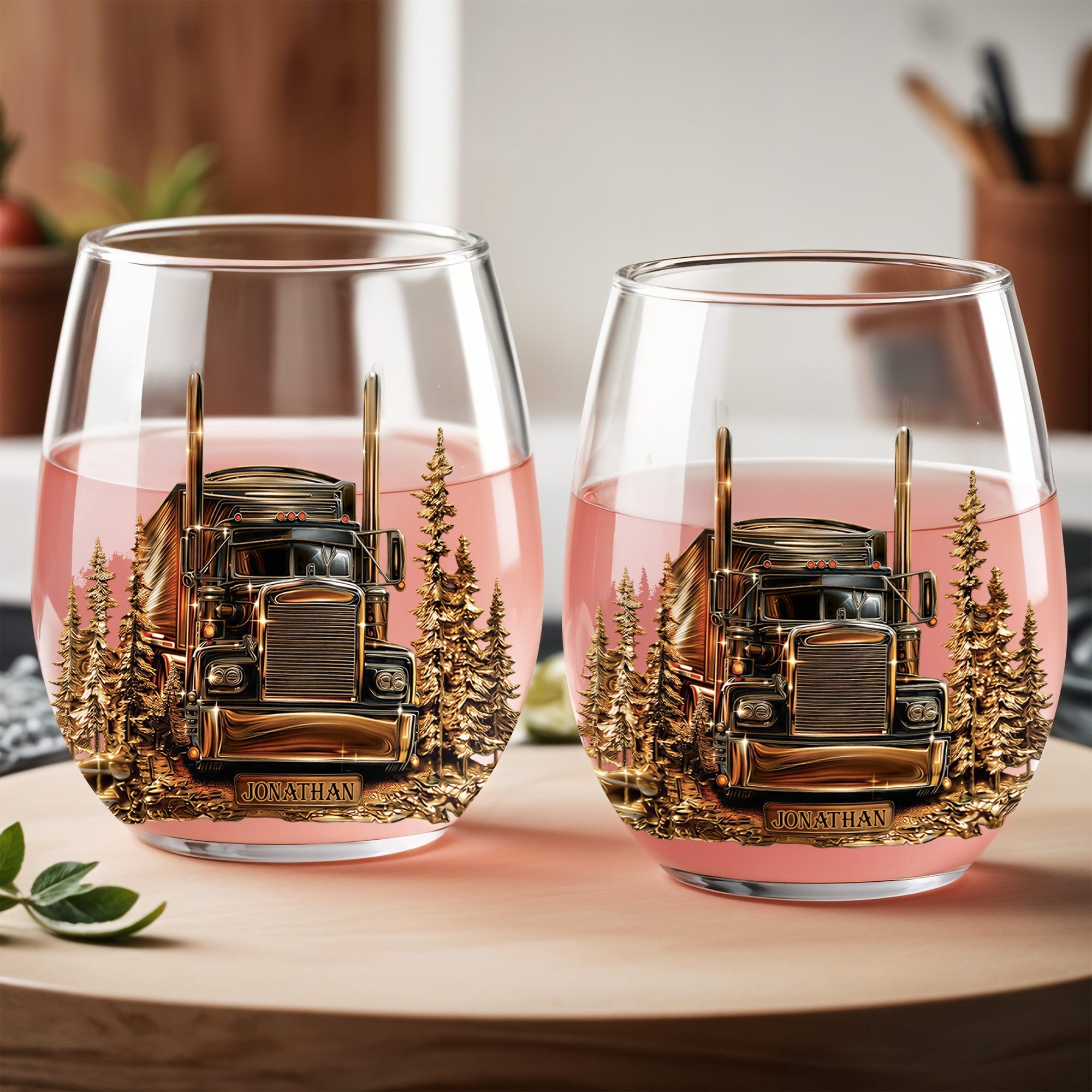 Personalized Stemless Wine Glass Custom Name Truck Driver Gift Wine Glasses GradoCreations