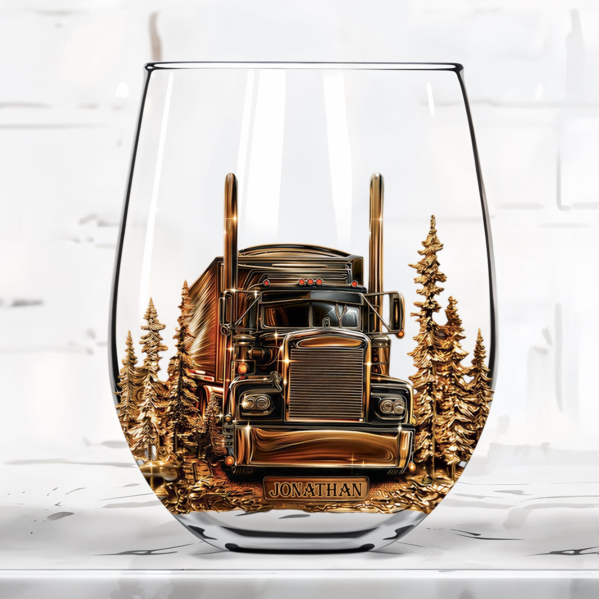 Personalized Stemless Wine Glass Custom Name Truck Driver Gift Wine Glasses GradoCreations