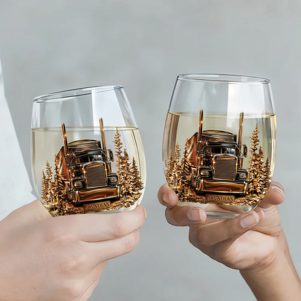 Personalized Stemless Wine Glass Custom Name Truck Driver Gift Wine Glasses GradoCreations