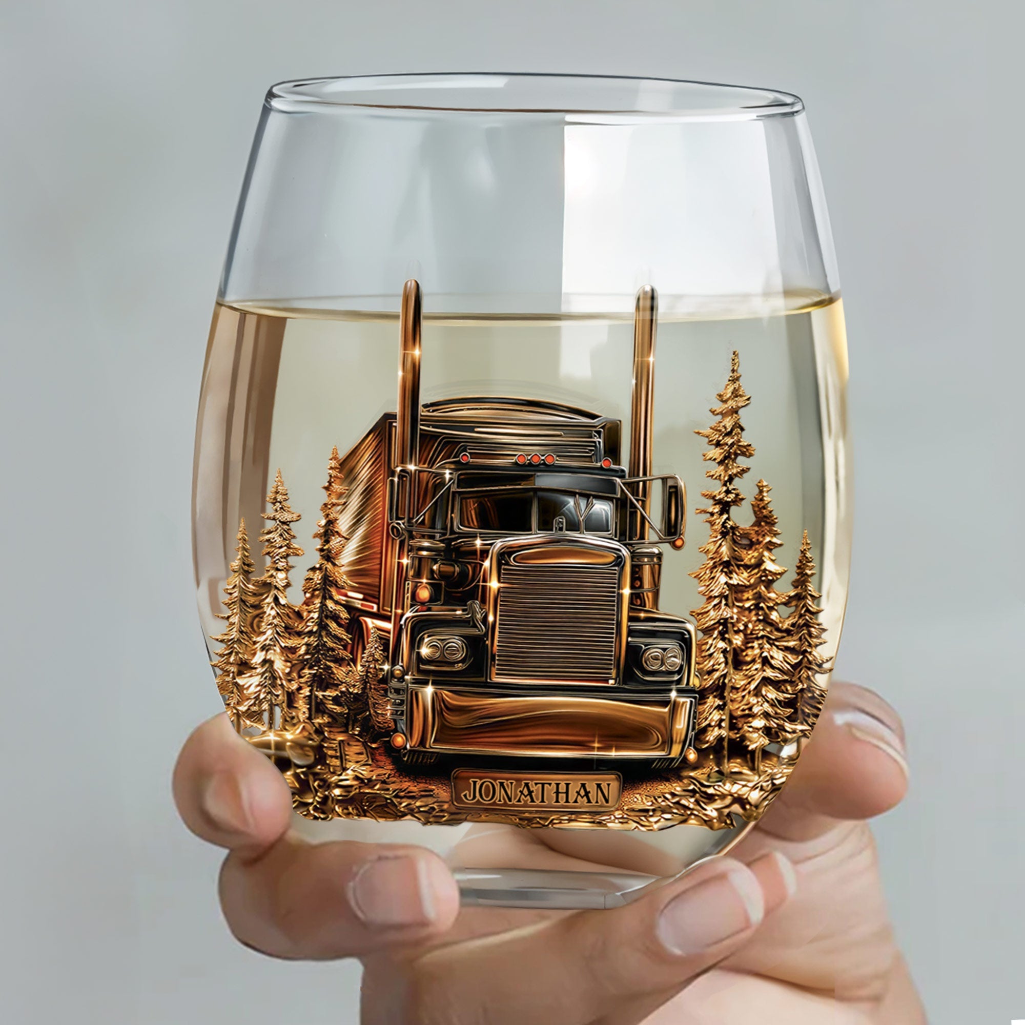 Personalized Stemless Wine Glass Custom Name Truck Driver Gift Wine Glasses GradoCreations