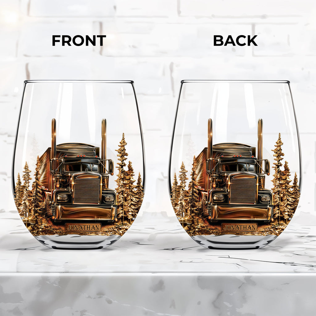 Personalized Stemless Wine Glass Custom Name Truck Driver Gift Wine Glasses GradoCreations