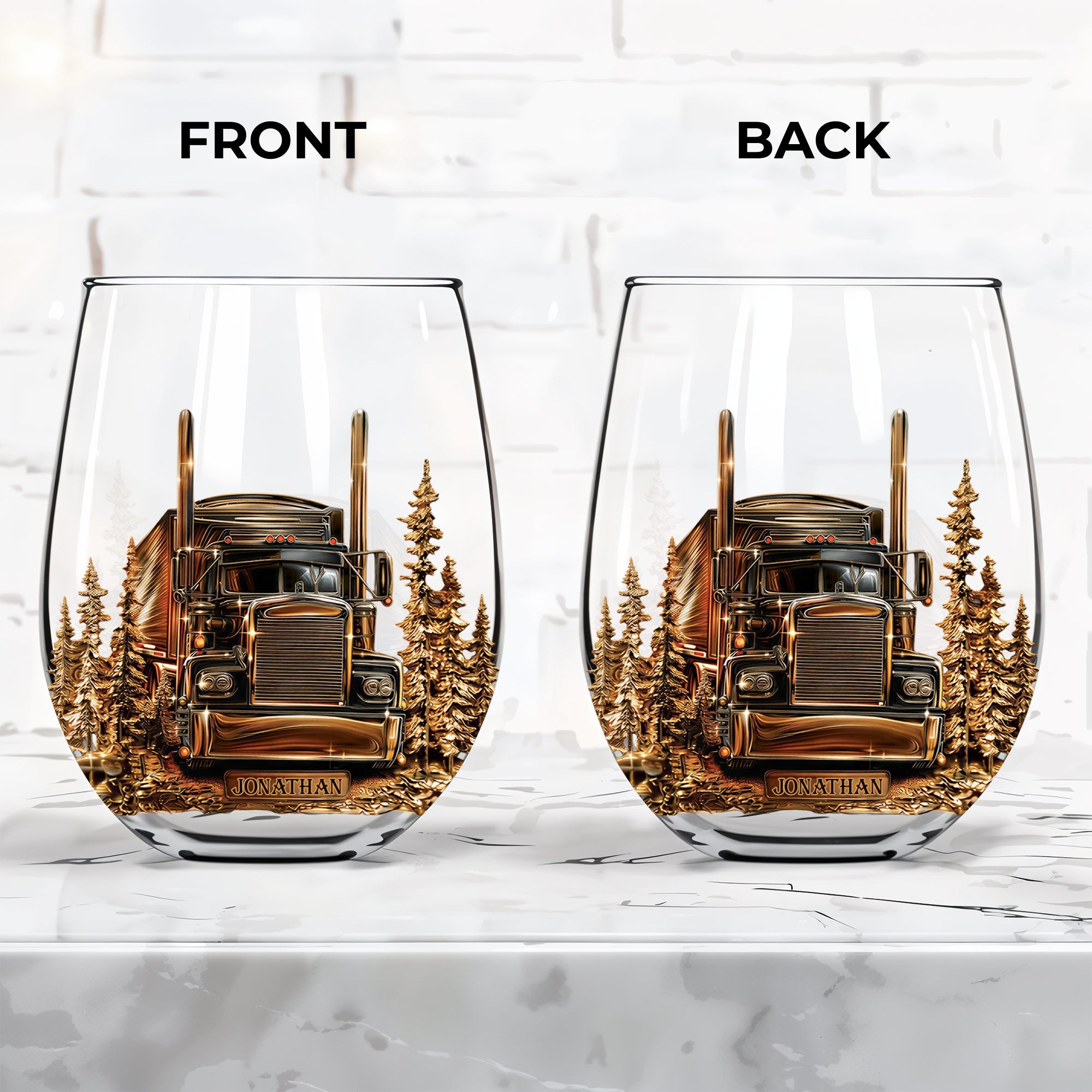 Personalized Stemless Wine Glass Custom Name Truck Driver Gift Wine Glasses GradoCreations