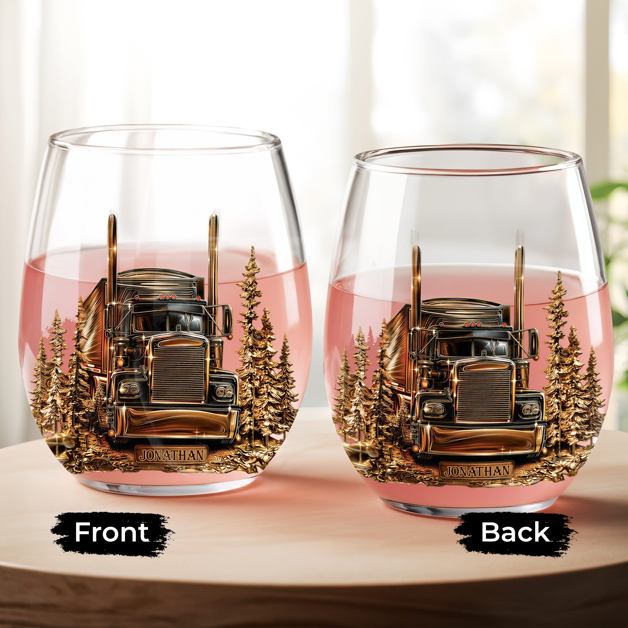 Personalized Stemless Wine Glass Custom Name Truck Driver Gift Wine Glasses GradoCreations