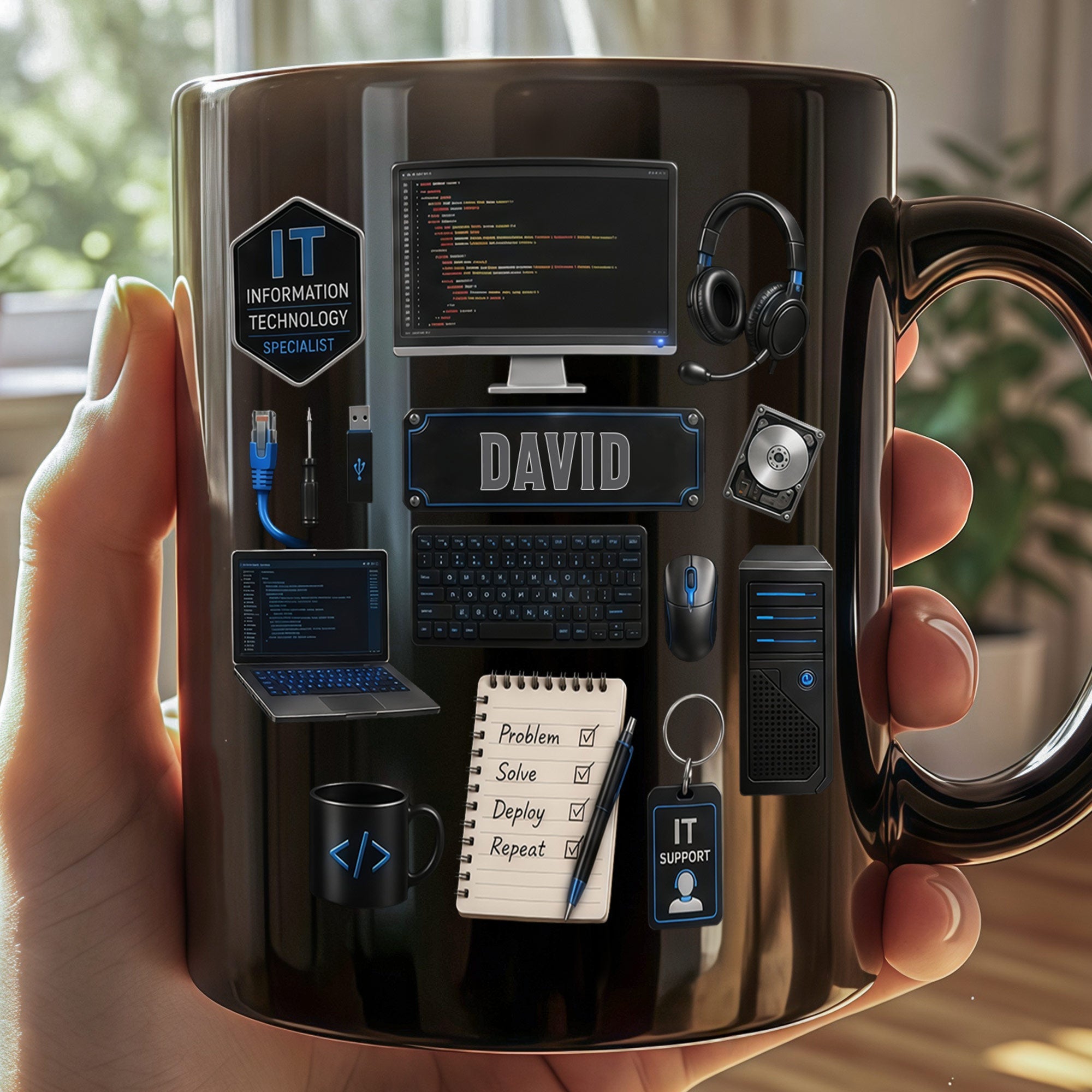 Personalized Black Mug Custom Quote for IT Specialist Gift Black Mug GradoCreations