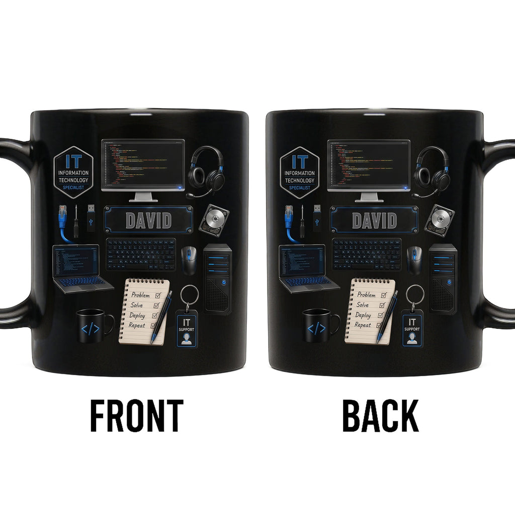 Personalized Black Mug Custom Quote for IT Specialist Gift Black Mug GradoCreations