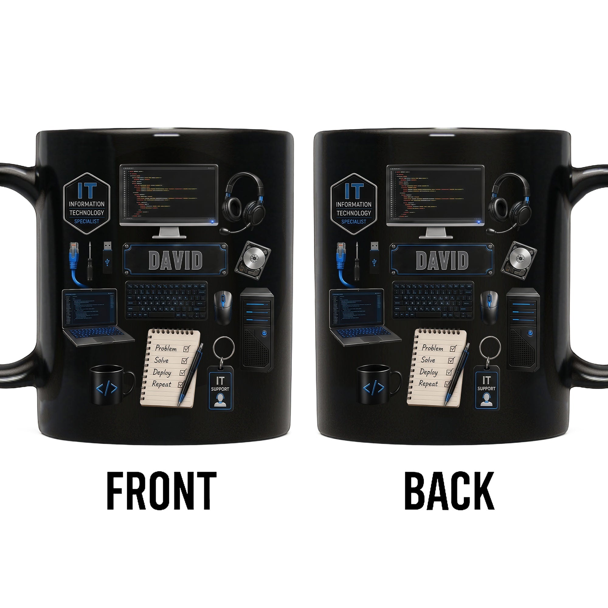 Personalized Black Mug Custom Quote for IT Specialist Gift Black Mug GradoCreations