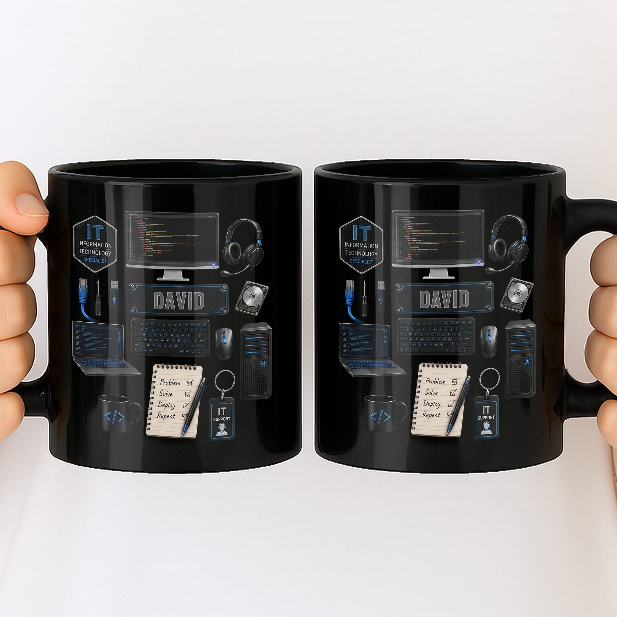 Personalized Black Mug Custom Quote for IT Specialist Gift Black Mug GradoCreations