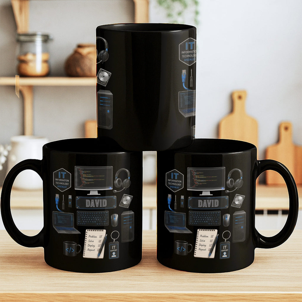 Personalized Black Mug Custom Quote for IT Specialist Gift Black Mug GradoCreations