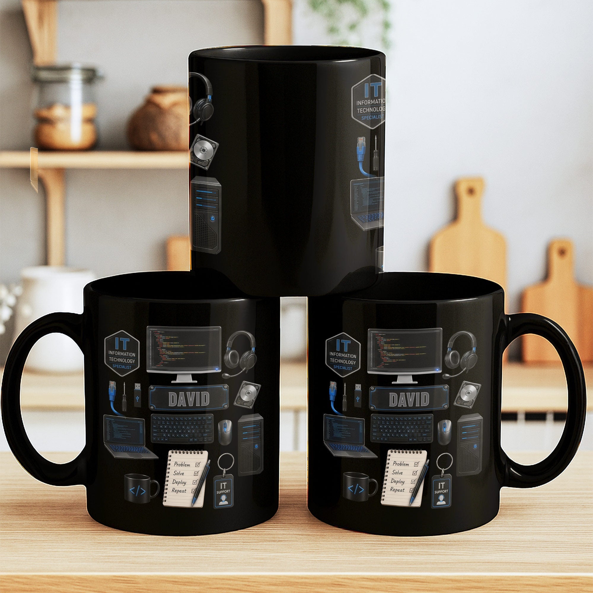 Personalized Black Mug Custom Quote for IT Specialist Gift Black Mug GradoCreations