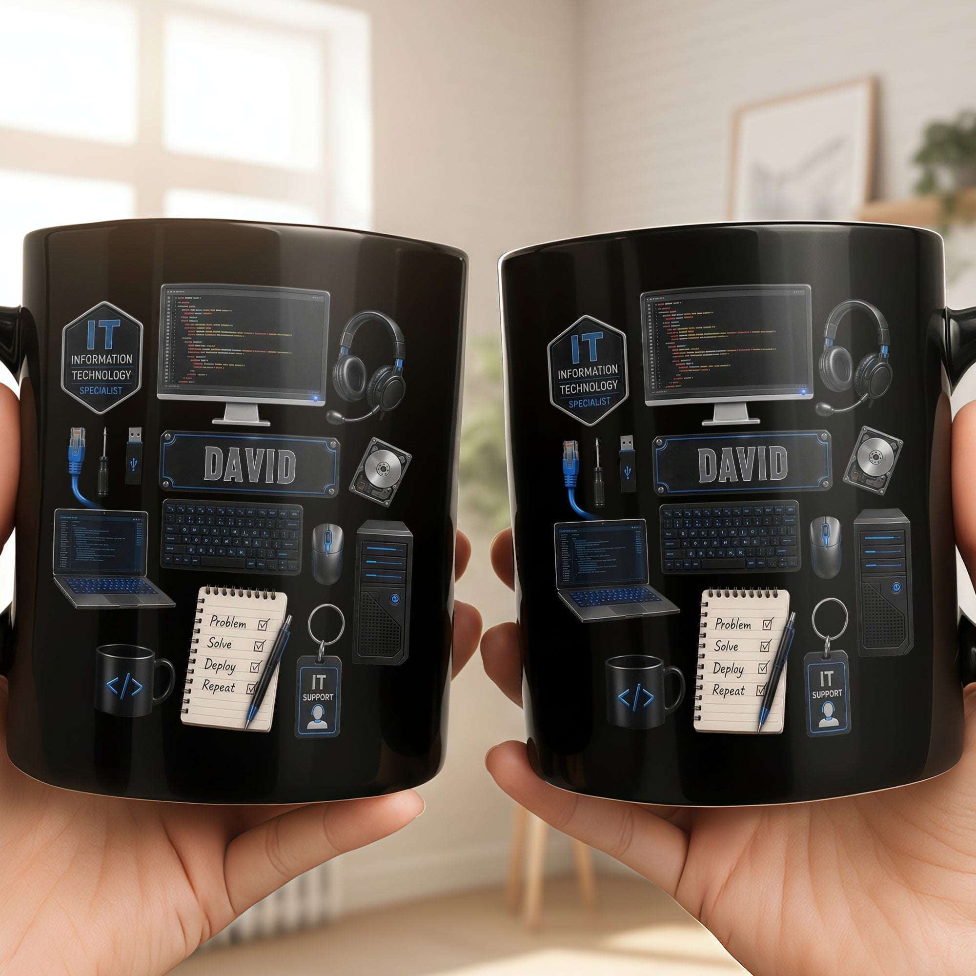 Personalized Black Mug Custom Quote for IT Specialist Gift Black Mug GradoCreations